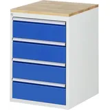 RAU Schubladenschrank Serie 7000, HxBxT 825 x 580 x 650 mm, 4 x 90%-Auszug-Schubladen 4 x 180 mm, Arbeitsplatte Buche