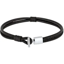 KUZZOI Herren Echtleder Knoten Haken Schwarz 925er Silber Herrenschmuck   