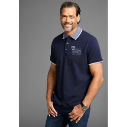 Poloshirt, mit Brustprint, meliertes Material, Gr. XXL (60/62), marine, , 94355121-XXL