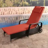 Poly-Rattan Relaxliege Carrara, Sonnenliege, Alu anthrazit, Kissen terrakotta