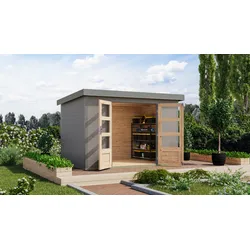 Gartenhaus KARIBU "Jupiter 4 D", wassergrau, graualuminium, ohne Fußboden, Holz, Stahl, Gartenhäuser, in verschiedenen Farben