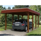 SKANHOLZ Walmdach Carport Spreewald 3,45 x 5,89 m nussbaum mit EPDM-Dach