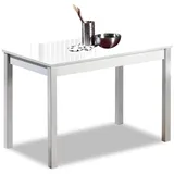 ASTIMESA Fester Tisch kuechentisch, Metall Glas Holz, weiß, 100x60cm