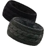 TSHAOUN 2 Pcs Winter Stirnband Damen Gestrickte,Stirnbänder Ohrenwärmer Kopfband Haarband Verdicken, fitness stirnband damen,Elastische Häkelarbeit Thermo Stirnband für Skifahren Laufen (2 Pcs)