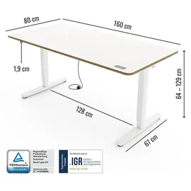 Yaasa Schreibtisch Desk Pro 160 x 80 cm Multiplex Weiß/Weiß