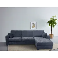 Ecksofa HOME AFFAIRE "Roma "L" Dauerschlaffunktion, mit Unterfederung" Sofas Gr. B/H/T: 300cm x 85cm x 173cm, Stucktur weich, Recamiere rechts, Liegefläche: 163 x 198cm, blau (dunkelblau) Matratzenhöhe 14cm,, Liegemaße ca 163x198 cm, L-Form