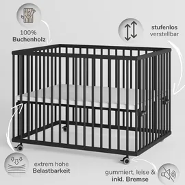 Sämann – make a difference. Laufgitter, Schwarz, Holz, Echtholz,Buche, 100x74x75 cm, Babymöbel, Laufstall Baby