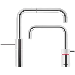 Quooker - Nordic Square Twintaps, Hahnfarbe:-Voll-Edelstahl, Warmwasser Reservoir für Heißwasseraufbereitung (kombinierbar mit Cube):-COMBI+  (mit hausseitigen Warmwasseranschluss, aber lange Wartezeit auf Warmwasser), Kaltwasser und Sprudel Reservoir (kombinierbar mit Heißwasseranlage):-ohne CUBE, Zubehör:-Lastenwechsler