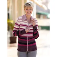 Classic Basics Strickjacke in Ecru-Aubergine-Geringelt 46