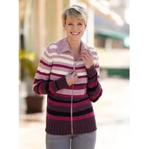 Classic Basics Strickjacke in Ecru-Aubergine-Geringelt 46