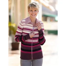 Classic Basics Strickjacke in Ecru-Aubergine-Geringelt 46