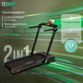 Christopeit Sport® Laufband »2 in 1«, (1 tlg., inkl. Bluetooth-Musikboxen), bis max. 14 km/h, klappbar, rot
