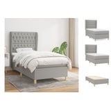 vidaXL Boxspringbett mit Matratze Hellgrau 90x190 cm Stoff