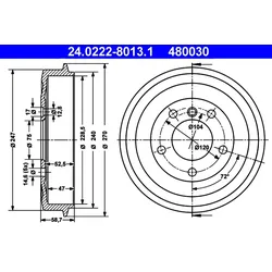 ATE 24.0222-8013.1 Bremstrommel