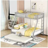 ANYSUN Hochbett Metallbett mit ausziehbarem Bett,90(140)x200cm, (Metallbett mit Leiter auf beiden Seiten) für Kinder, Jugendliche, Erwachsene, einfach zu montieren silberfarben
