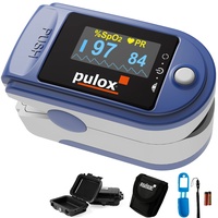 Pulsoximeter Pulox PO-200 Set in Blau zur Messung von Sauerstoffsättigung, Puls und PI am Finger inkl. Hardcase, Schutzhülle, Batterien und Trageband