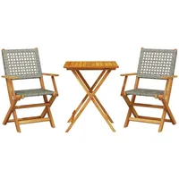 vidaXL 3-tlg. Bistro-Set Grau Poly Rattan und Massivholz