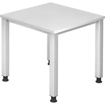 Hammerbacher Schreibtisch weiß quadratisch, 4-Fuß-Gestell silber 80,0 x 80,0 cm