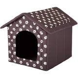 PillowPrim Hundehütte Hundehöhle Hundebett Hundehaus Katzenhöhle mittle M - 44x38 cm braun mit Pfoten