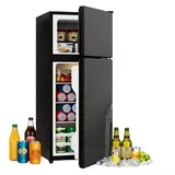 Merax Kühlschrank 92L mit Gefrierfach 28L, Minikühlschrank mit LED BCD-102AB, 102 cm hoch, 42.5 cm breit, Kühlschrank Freistehend mit Glastür, Leise 45dB, Temperaturregelung schwarz