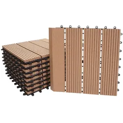 Mendler WPC Bodenfliese Rhone + Abschluss, Holzoptik Balkon/Terrasse, 11x je 30x30cm = 1qm Premium ~ teak linear senkrecht