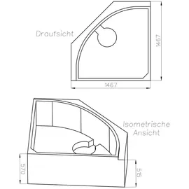 Schulte Coralia Eckbadewanne 140 x 140 cm (inkl. Wannenträger und Ablauf)