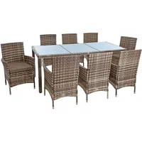 ESTEXO Polyrattan Sitzgruppe Gartenmöbel Set 8 Personen Rattan Gartenset Beige-Braun