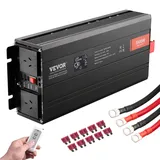 Vevor Wechselrichter mit Reiner Sinuswelle 3000W DC12V AC 230 V Spannungswandler 2 AC-Steckdosen 2 USB-Anschlüssen 1 Typ-C-Anschluss LCD-Display und Fernbedienung für große Haushaltsgeräte
