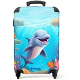 NoBoringSuitcases.com© Kinderkoffer Delfin - Meerestiere - Unterwasser - Kinder - Mädchen 55x35x20cm, 4 Rollen, Kinder Koffer Klein, Trolley Handgepäck bunt 35 cm x 55 cm x 20 cm