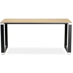 Kadima Design Schreibtisch  160x80x74 cm  Geräumig Chromdetails Kontrastreich  Beige-Schwarz  Computertisch für Profis  Melaminholz