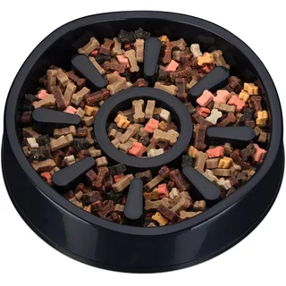 Relaxdays Anti Schling Napf Hund, Kunststoff, rutschfest, großer Futternapf für langsames Fressen, 900 ml, schwarz, 1 Stück (1er Pack)
