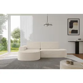altdecor Eckcouch Cord mit Schlaffunktion 2-Sitzer Beige