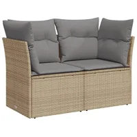 vidaXL Gartensofa mit Kissen 2-Sitzer Beige Poly Rattan