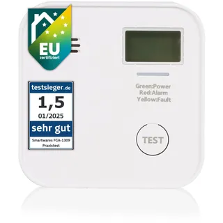 Smartwares CO-Melder - 10-Jahres-Batterie - LED-Bildschirm & Anzeige - Testknopf - FGA-13091