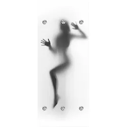 Garderobenleiste QUEENCE "Frau verschwommen", grau (grau, weiß), B:50cm H:120cm T:10cm, Acrylglas, Edelstahl, Garderobenhalter, mit 6 Haken, 50 x 120 cm