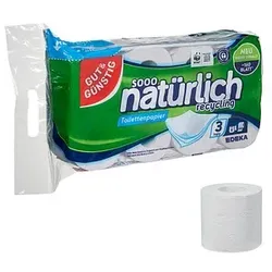 GUT&GÜNSTIG Toilettenpapier natürlich recycling 3-lagig Recyclingpapier, 8 Rollen