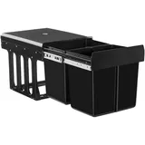 Tectake tectake® Abfallsammler, 2-fach Trennung, 30L, Teleskopschienen - schwarz Kunststoff, 35x35x48 cm Küchen, Küchenausstattung, Mülleimer