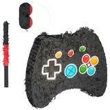 Relaxdays Pinata Set Controller mit Stab und Maske Blau,Rot,Schwarz