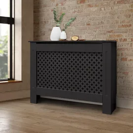 ECD Germany Heizkörperverkleidung Wabenmuster 112x19x82 cm Schwarz MDF