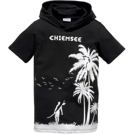 Chiemsee T-Shirt CHIEMSEE "mit Palmendruck", Jungen, Gr. 176/182, schwarz, Jersey, Obermaterial: 100% Baumwolle, bedruckt, Basic, Shirts T-Shirt, kurzärmelig, bedruckt, mit Kapuze, aus Baumwolle, aus Jersey-Stoff