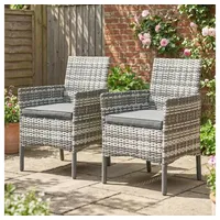 CHICFURN Gartenstuhl 2er Set Polyrattan Sessel, grau, inkl. abnehmbarer Kissen (Packung, 2 St), Stahlrahmen, für Balkon, Terrasse und Outdoor-Bereich geeignet grau