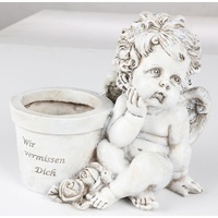 Buri Grab-Spruchstein Engel Pflanztopf 20cm Grabschmuck Gedenkstein Blumentopf Statue