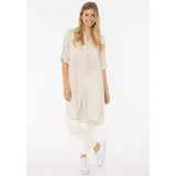 Zwillingsherz Longbluse "Kida" One Size, Streifen, Knopfleiste, Brusttaschen, 3/4-Arm beige