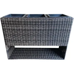 Polyrattan Blumenkasten mit 3 Pflanztöpfen Pflanzkasten Balkonkasten Pflanztopf