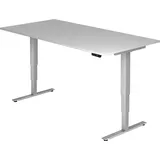 Hammerbacher elektrisch höhenverstellbarer Schreibtisch lichtgrau rechteckig, T-Fuß-Gestell silber 200,0 x 100,0 cm
