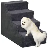 PawHut Hundetreppe 4 Stufen Haustiertreppe mit Bezug 44 cm Hoch Dunkelgrau