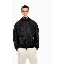 EA7 für Herren. 7M000330_AF13149 Schwarze Nylon-Kapuzenjacke mit Reißverschluss und Kapuze (S), Lässig, Polyamid