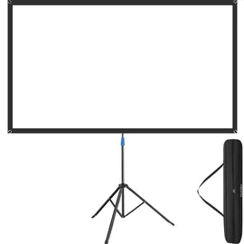 Tectake tectake® Beamer-Leinwand für 4K HD, Ultra HD und Full HD, Gain-Faktor 1,0, reißfester Terylenestoff, faltenfrei gespannt, Format 16:9, 80“ Zoll 203cm Stativ höhenverstellbar klappbar