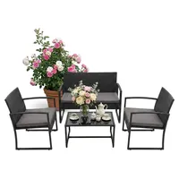 4-teiliges Rattan-Gartenmöbel-Set mit Kissen
