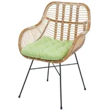 Esszimmerstuhl MCW-P17, Küchenstuhl Korbstuhl Rattansessel Rattanstuhl Stuhl, Kubu Rattan Metall ~ Polster grün
